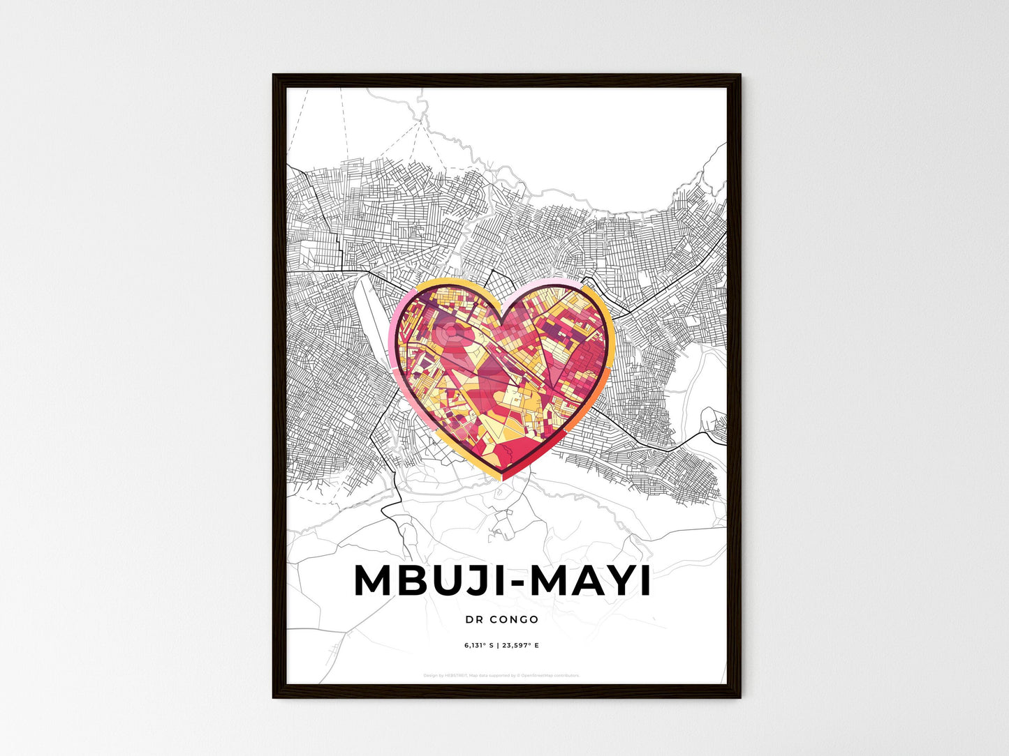 Mbuji-Mayi Dr Congo wedding art map with heart icon