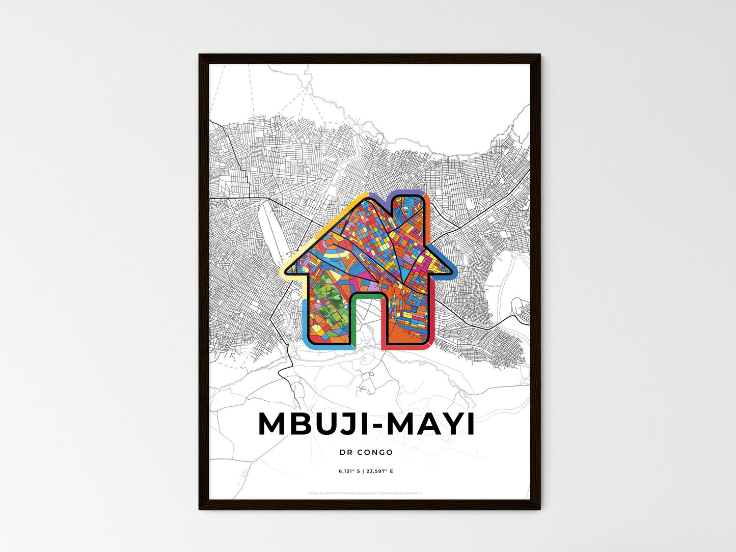 Mbuji-Mayi Dr Congo wedding art map with home icon
