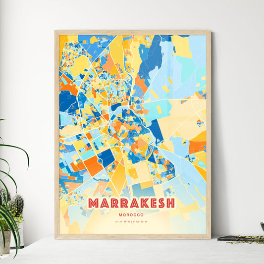 Colorful Marrakesh Morocco Fine Art Map Blue Orange