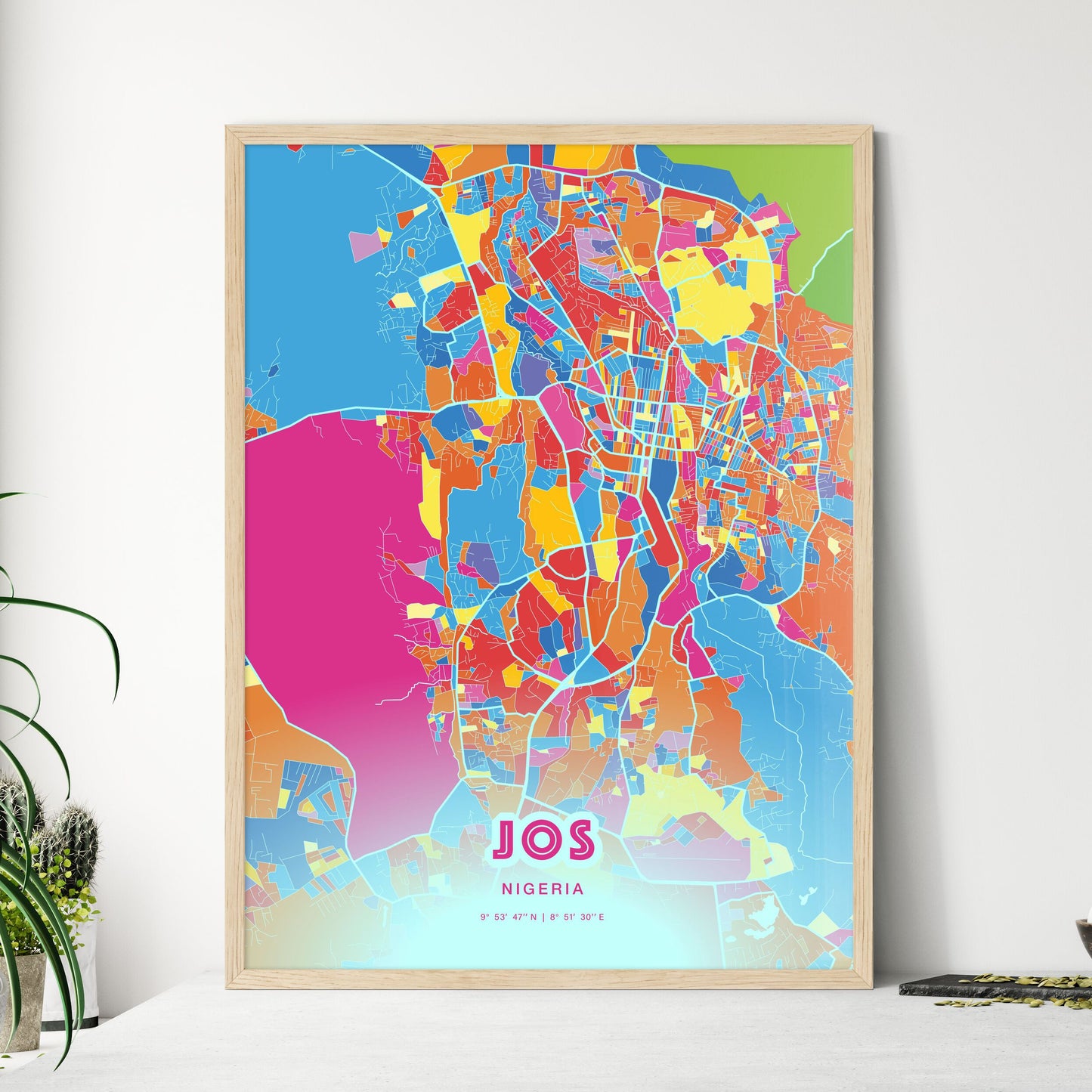Colorful JOS NIGERIA Fine Art Map Crazy Colors