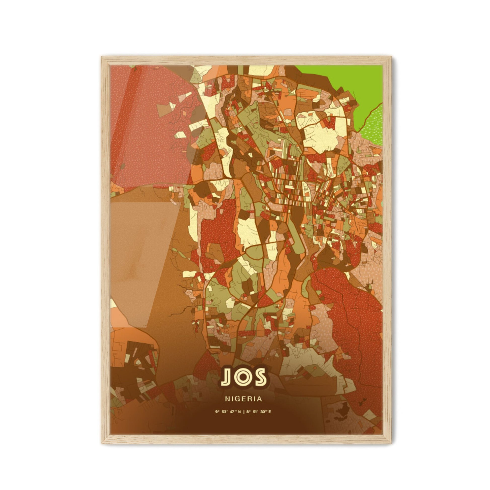 Colorful JOS NIGERIA Fine Art Map Farmhouse