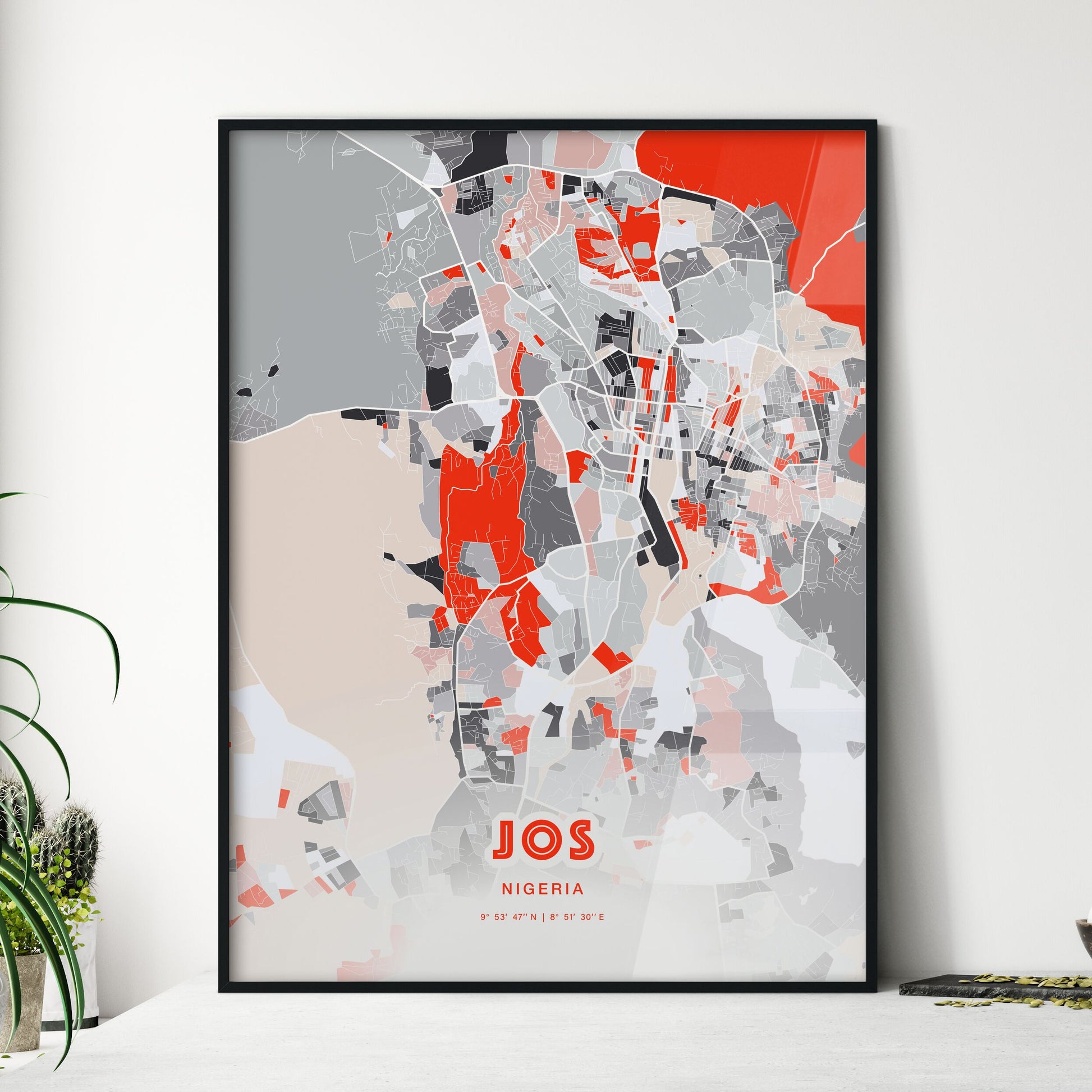 Colorful JOS NIGERIA Fine Art Map Modern