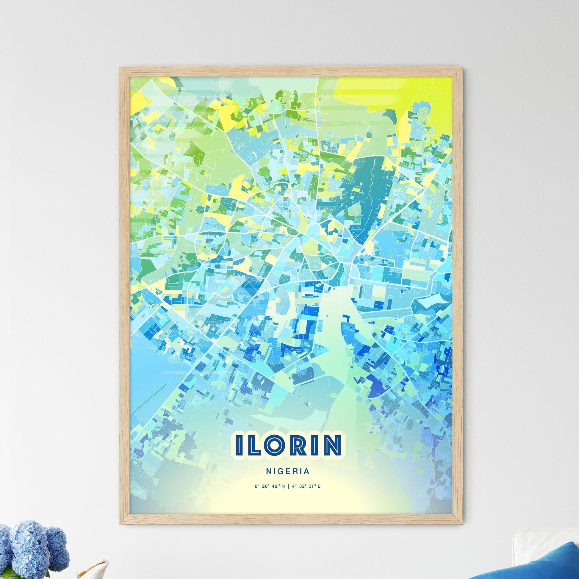 Colorful ILORIN NIGERIA Fine Art Map Cool Blue