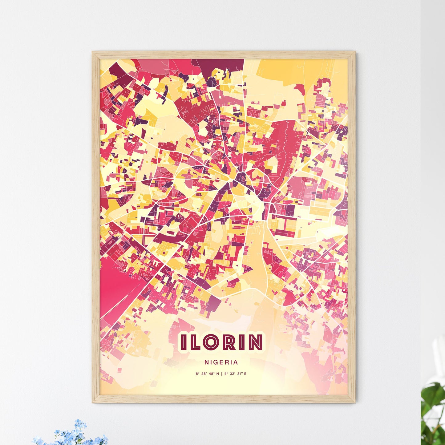 Colorful ILORIN NIGERIA Fine Art Map Hot Red