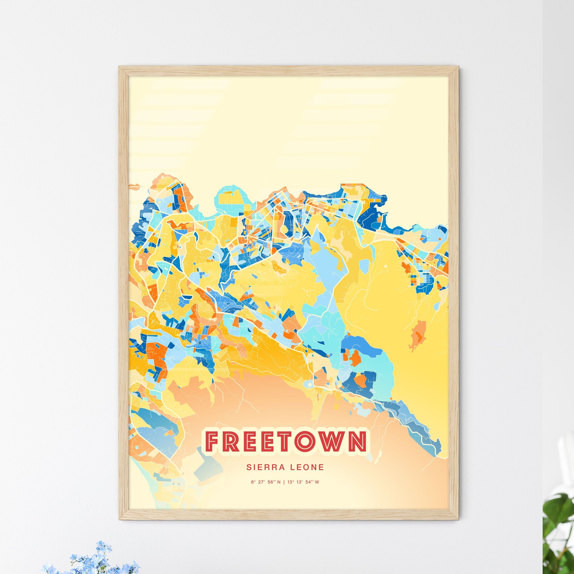 Colorful Freetown Sierra Leone Fine Art Map Blue Orange