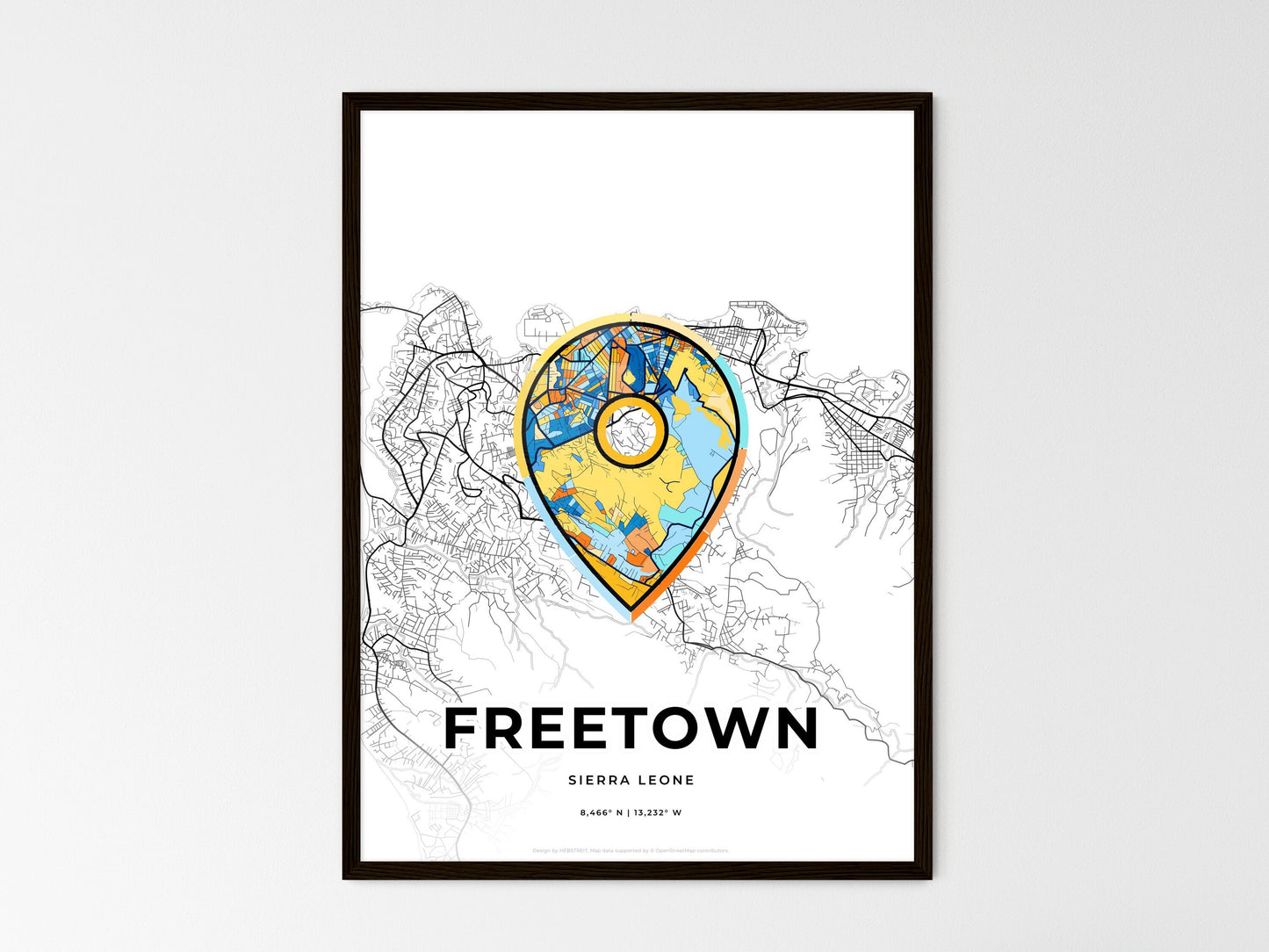 Freetown Sierra Leone wedding art map with pointer icon