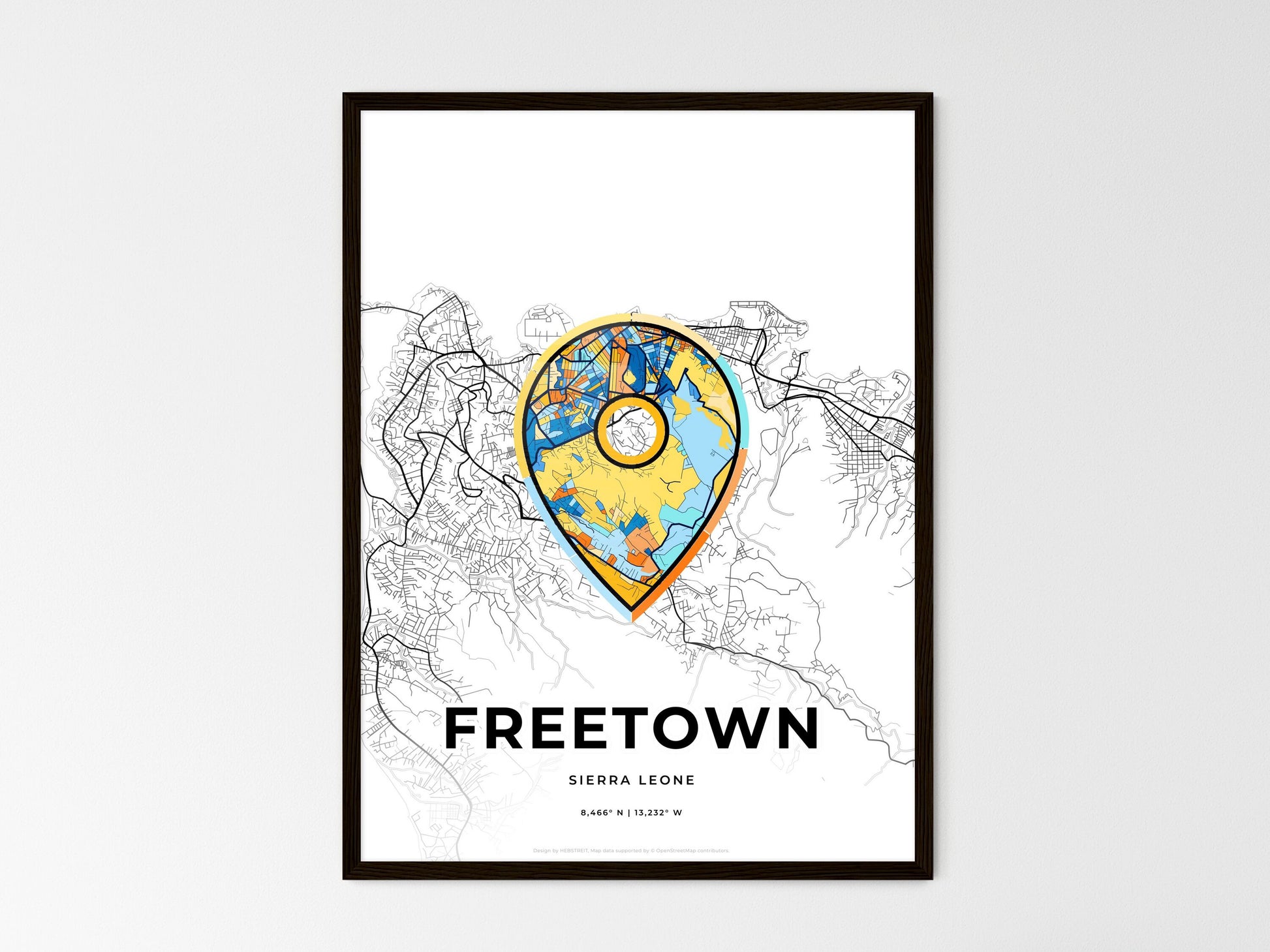 Freetown Sierra Leone wedding art map with pointer icon