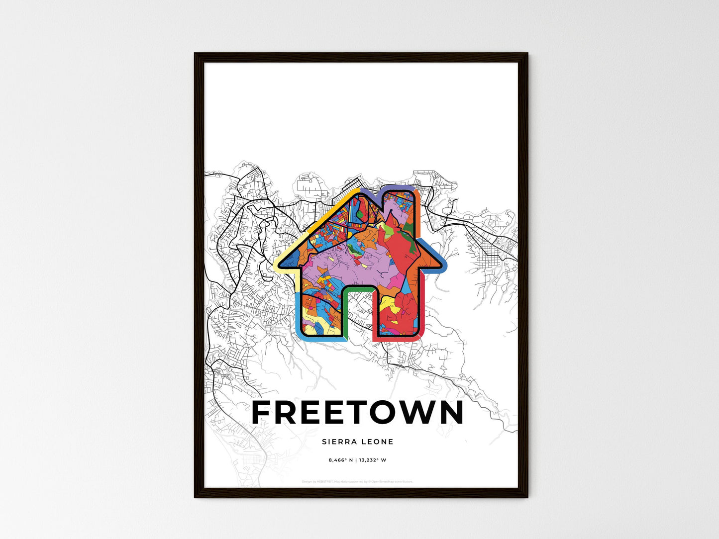 Freetown Sierra Leone wedding art map with home icon
