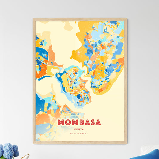 Colorful Mombasa Kenya Fine Art Map Blue Orange