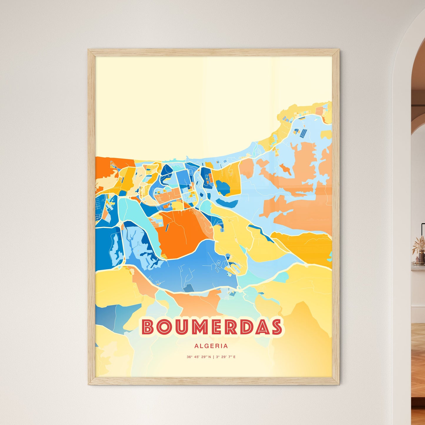 Colorful BOUMERDAS ALGERIA Fine Art Map Blue Orange