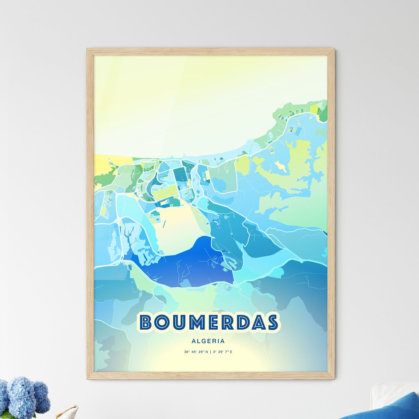 Colorful BOUMERDAS ALGERIA Fine Art Map Cool Blue