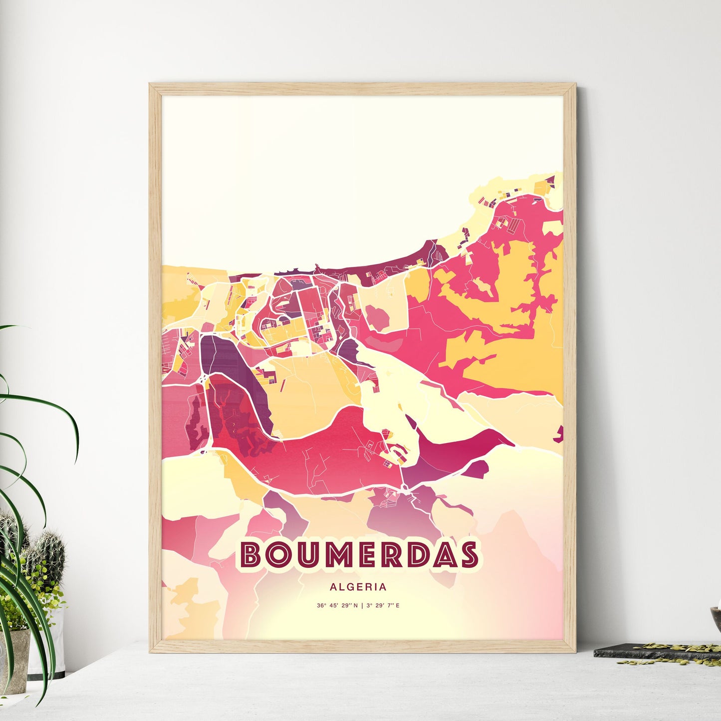 Colorful BOUMERDAS ALGERIA Fine Art Map Hot Red