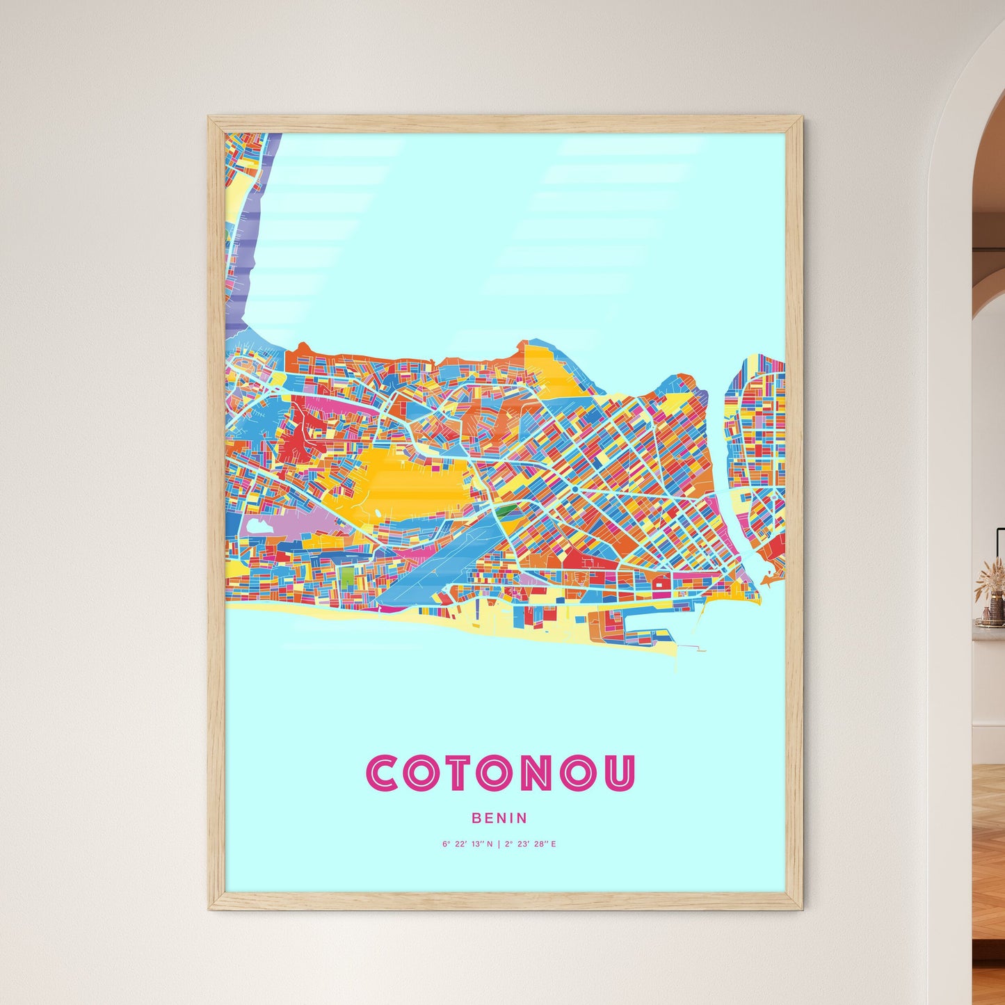 Colorful COTONOU BENIN Fine Art Map Crazy Colors