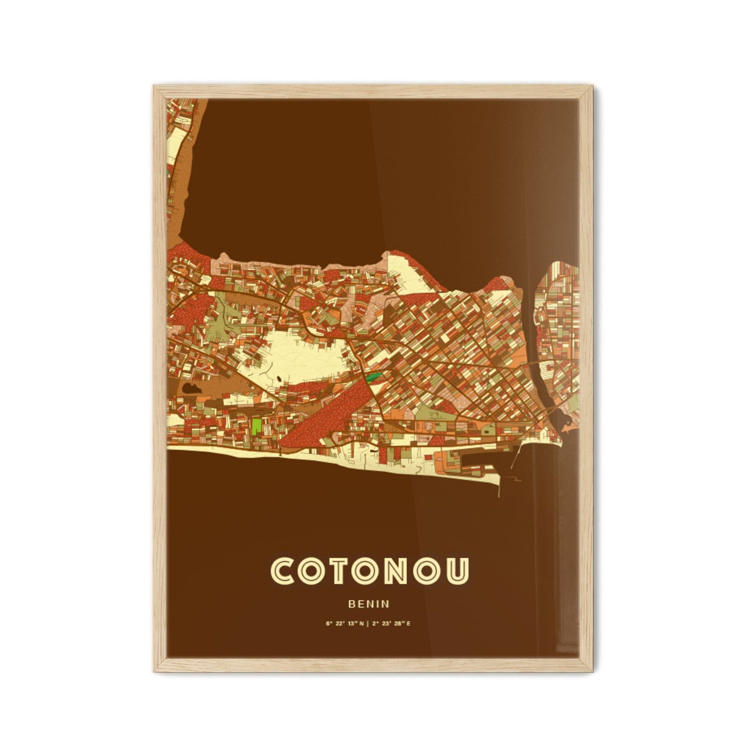 Colorful COTONOU BENIN Fine Art Map Farmhouse