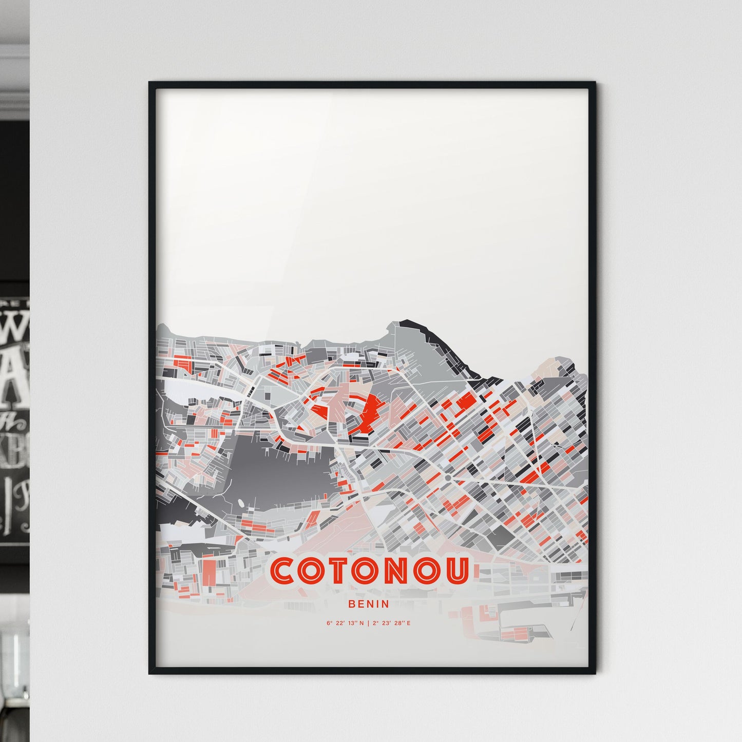 Colorful COTONOU BENIN Fine Art Map Modern