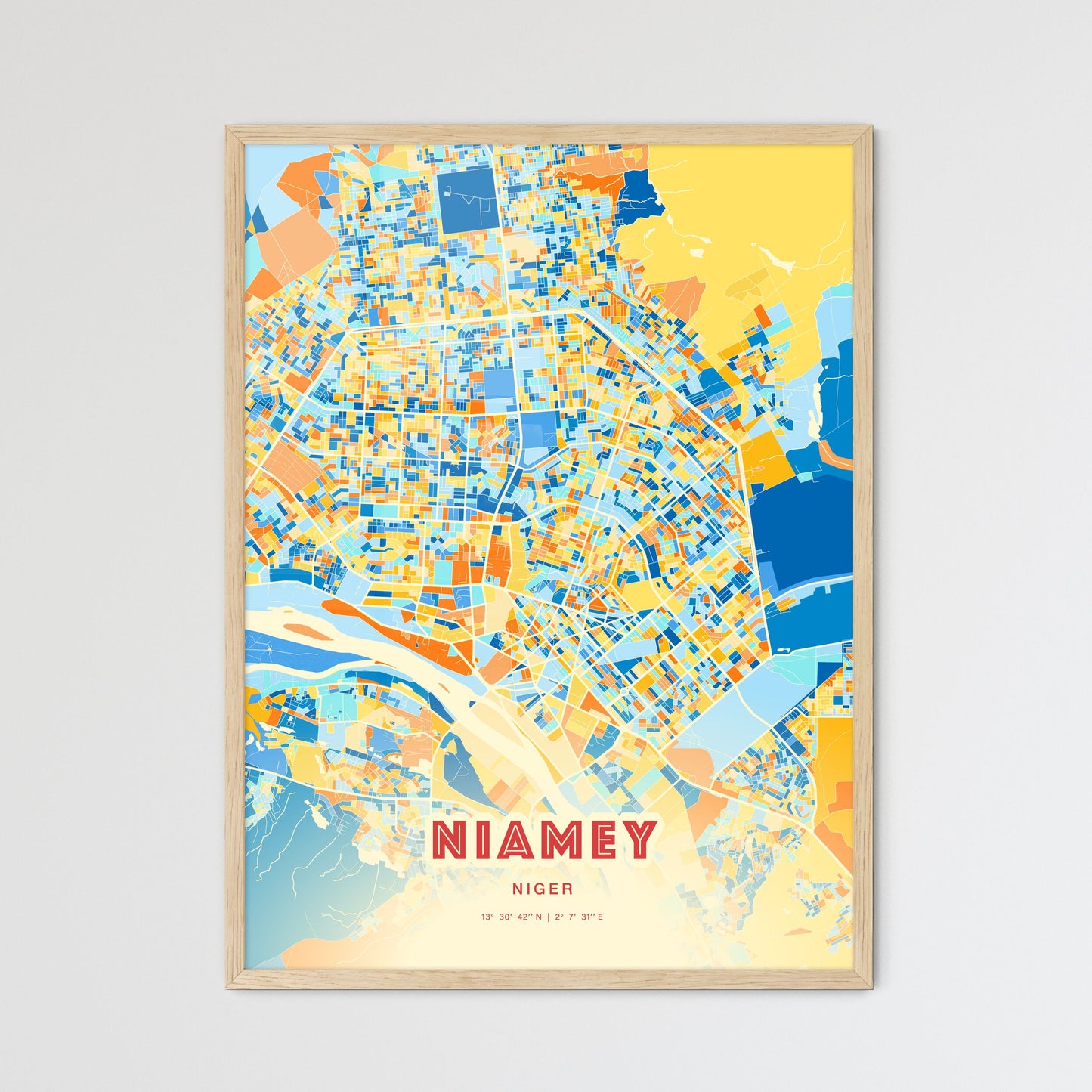 Colorful NIAMEY NIGER Fine Art Map Blue Orange