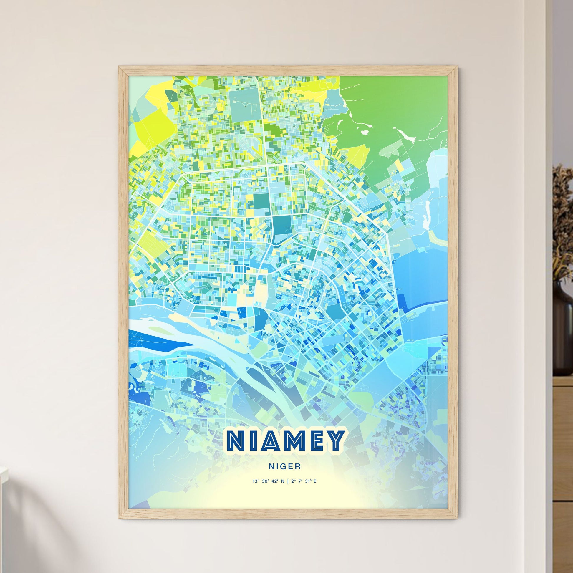 Colorful NIAMEY NIGER Fine Art Map Cool Blue