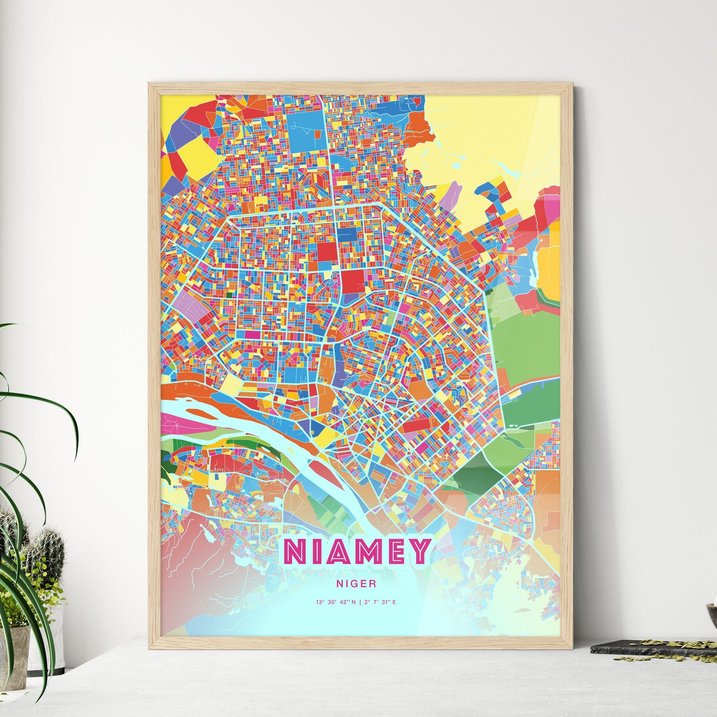 Colorful NIAMEY NIGER Fine Art Map Crazy Colors