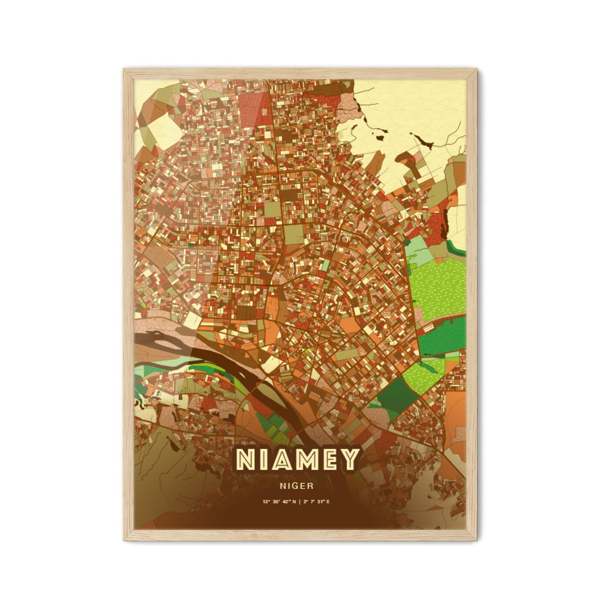 Colorful NIAMEY NIGER Fine Art Map Farmhouse