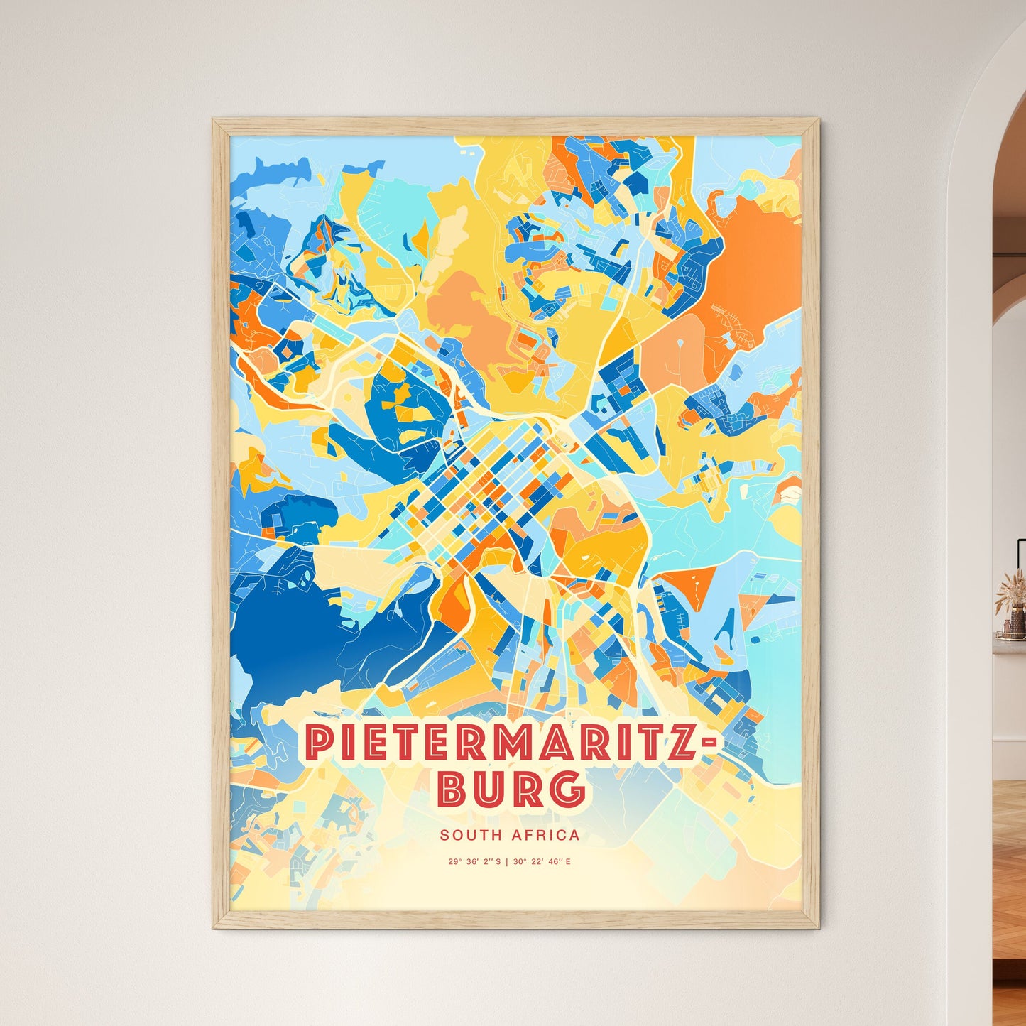 Colorful PIETERMARITZBURG SOUTH AFRICA Fine Art Map Blue Orange