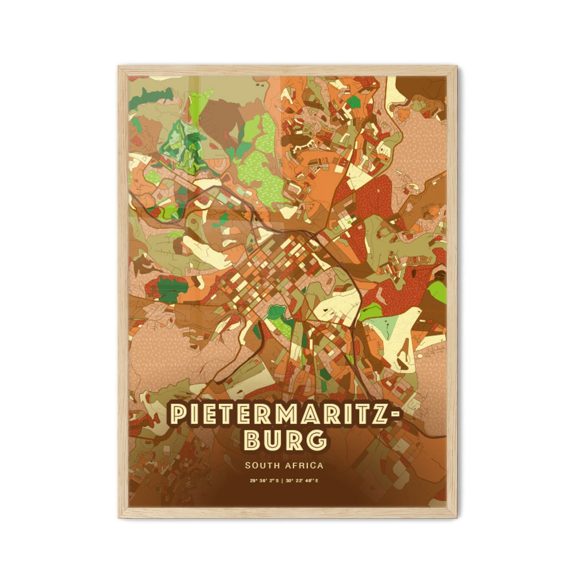 Colorful PIETERMARITZBURG SOUTH AFRICA Fine Art Map Farmhouse