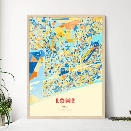 Colorful Lome Togo Fine Art Map Blue Orange