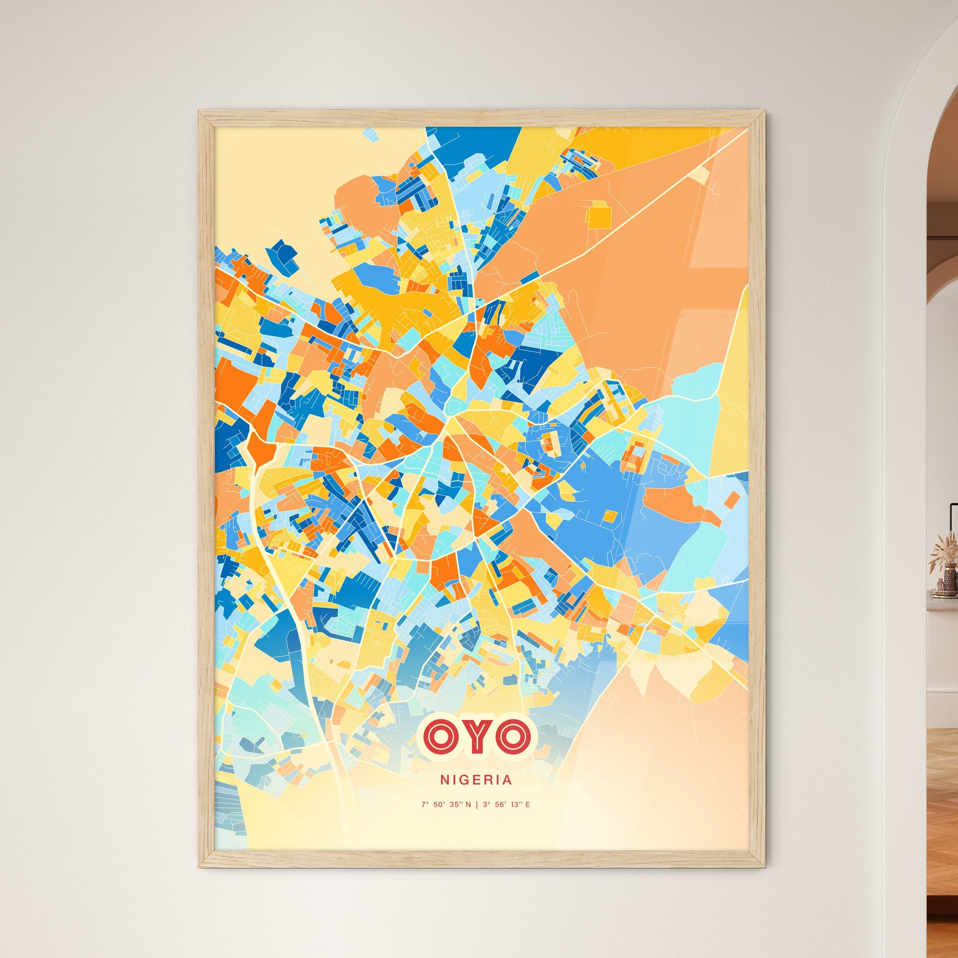 Colorful Oyo Nigeria Fine Art Map Blue Orange