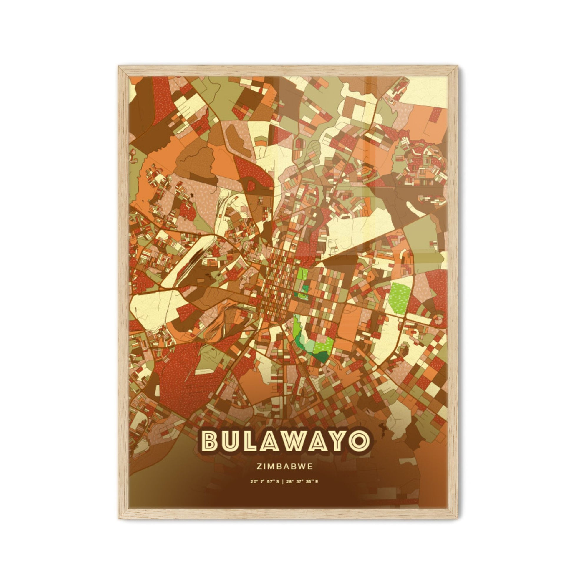 Colorful BULAWAYO ZIMBABWE Fine Art Map Farmhouse