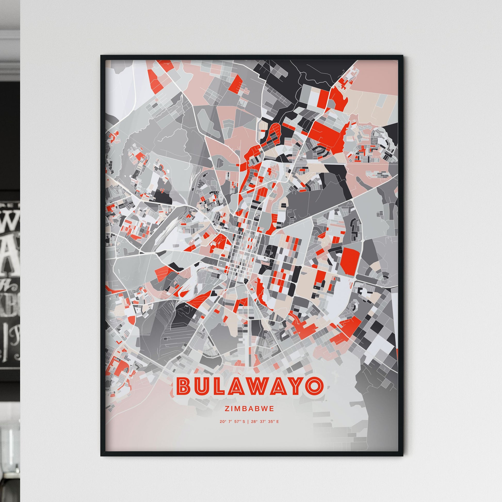 Colorful BULAWAYO ZIMBABWE Fine Art Map Modern