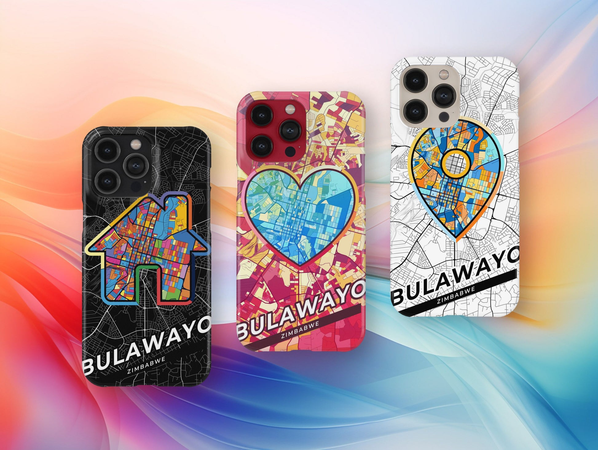 Bulawayo Zimbabwe slim phone case with colorful icon. Birthday, wedding or housewarming gift. Couple match cases.
