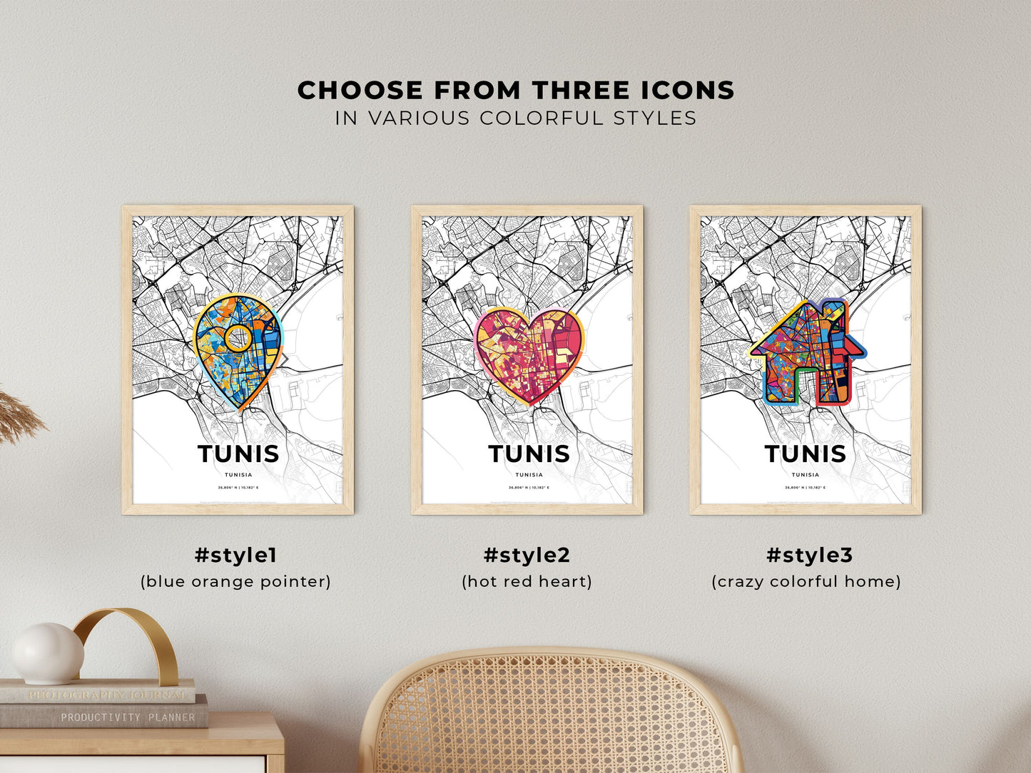 Tunis Tunisia maps with colorful icons