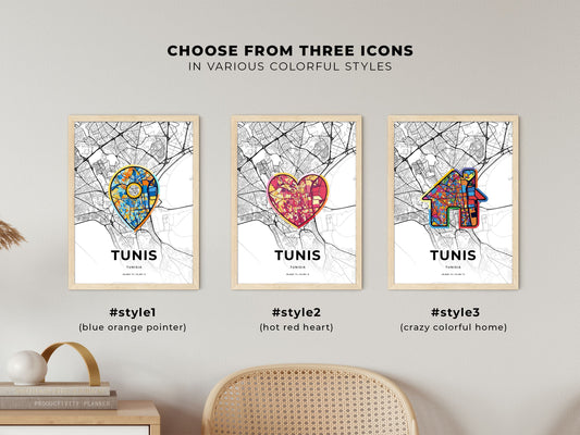 Tunis Tunisia maps with colorful icons