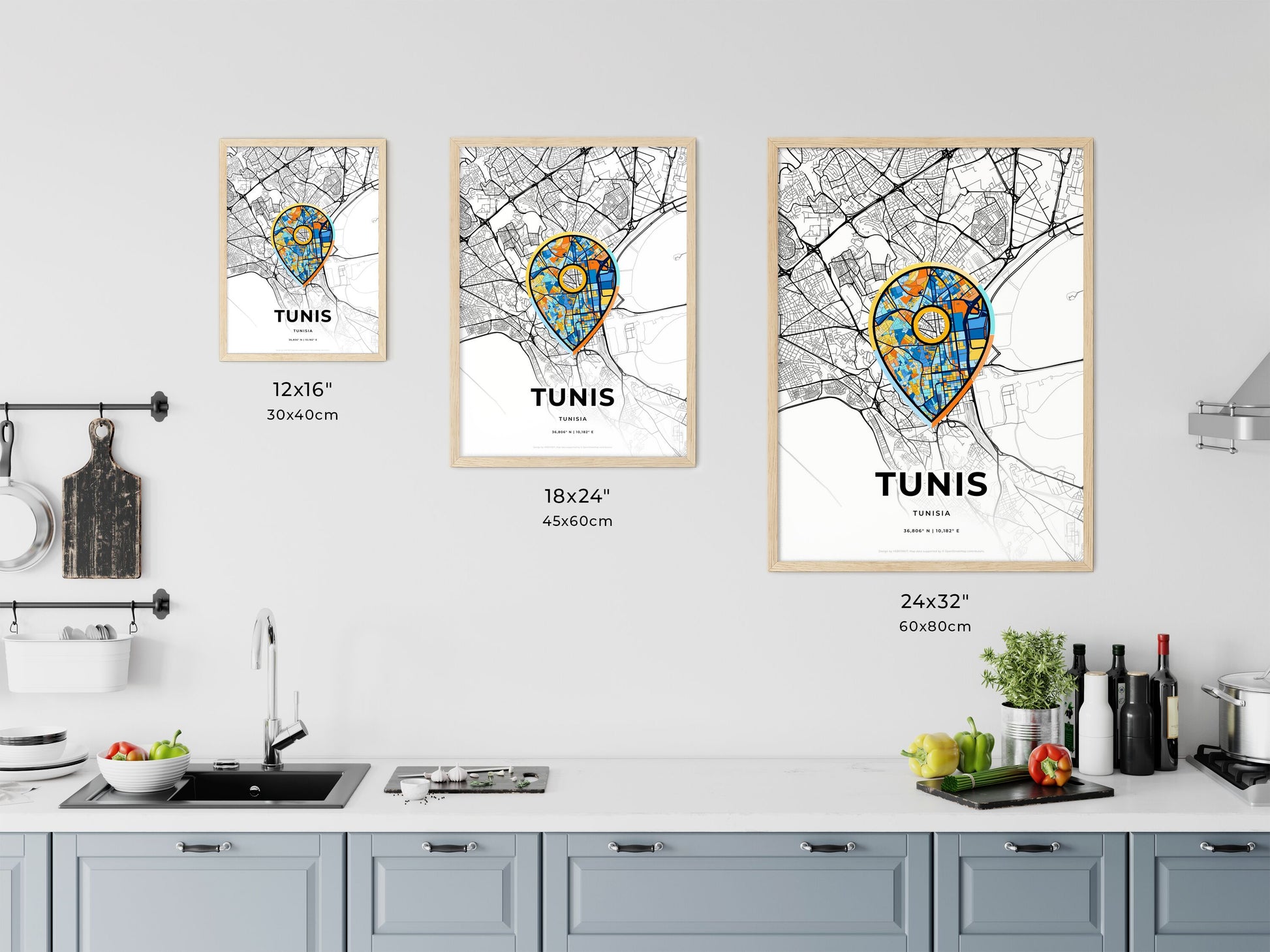 Tunis Tunisia art map size chart