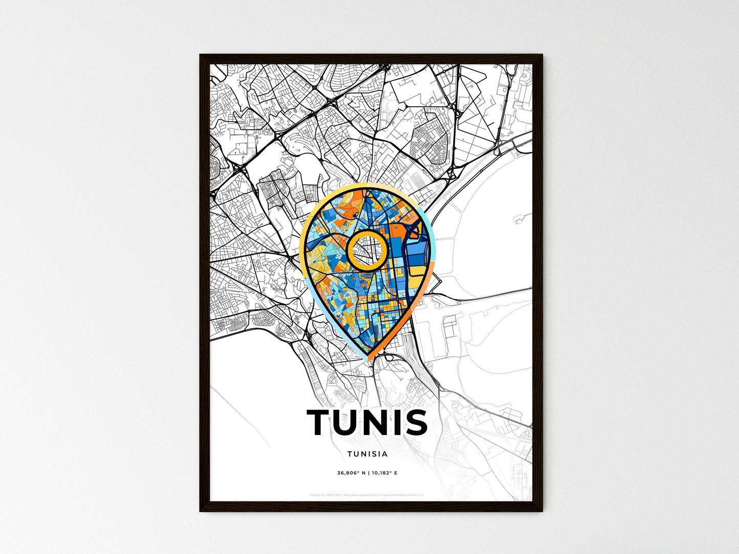Tunis Tunisia wedding art map with pointer icon
