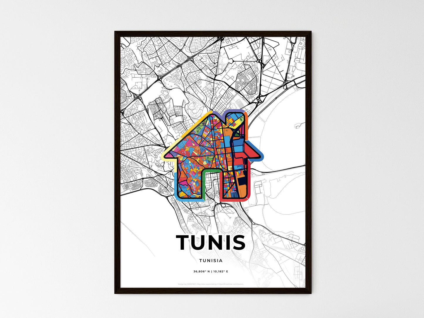 Tunis Tunisia wedding art map with home icon