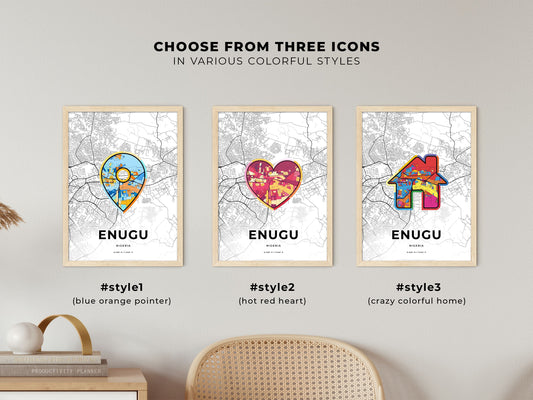 Enugu Nigeria maps with colorful icons