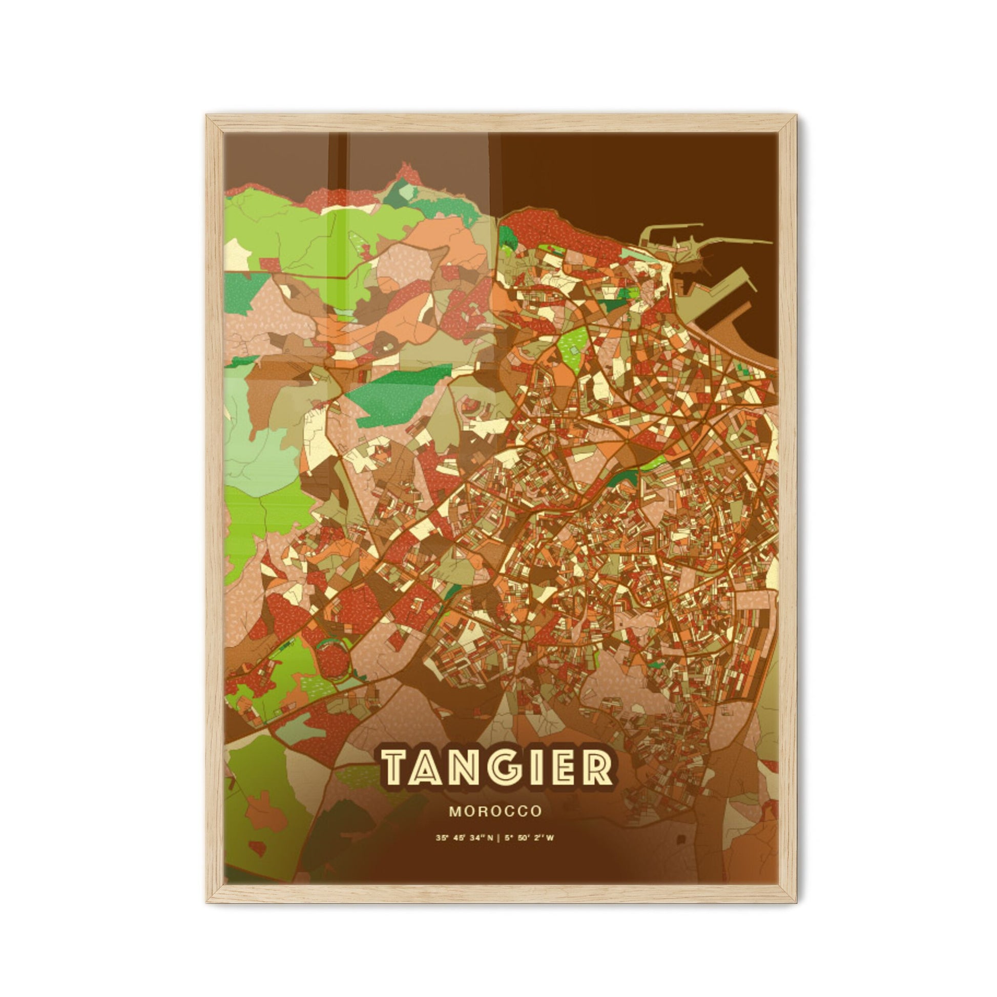 Colorful TANGIER MOROCCO Fine Art Map Farmhouse