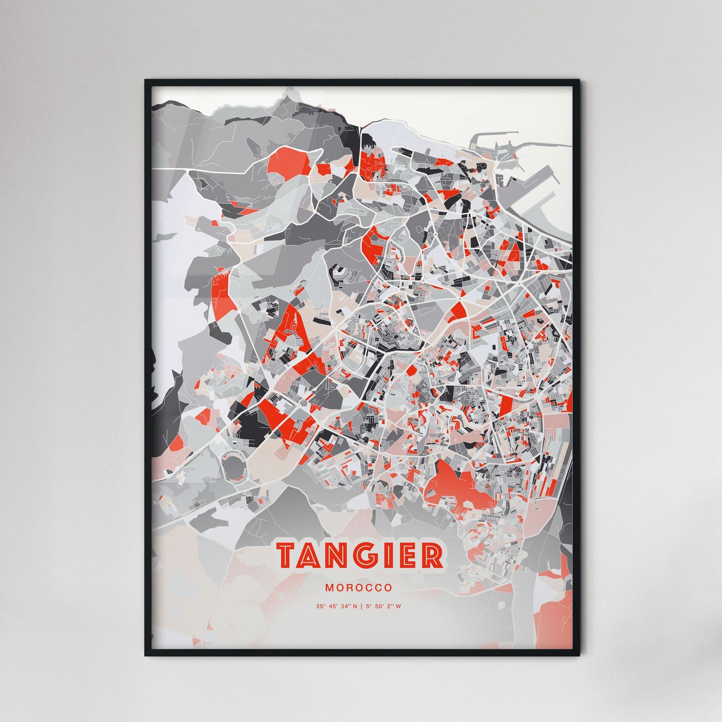 Colorful TANGIER MOROCCO Fine Art Map Modern