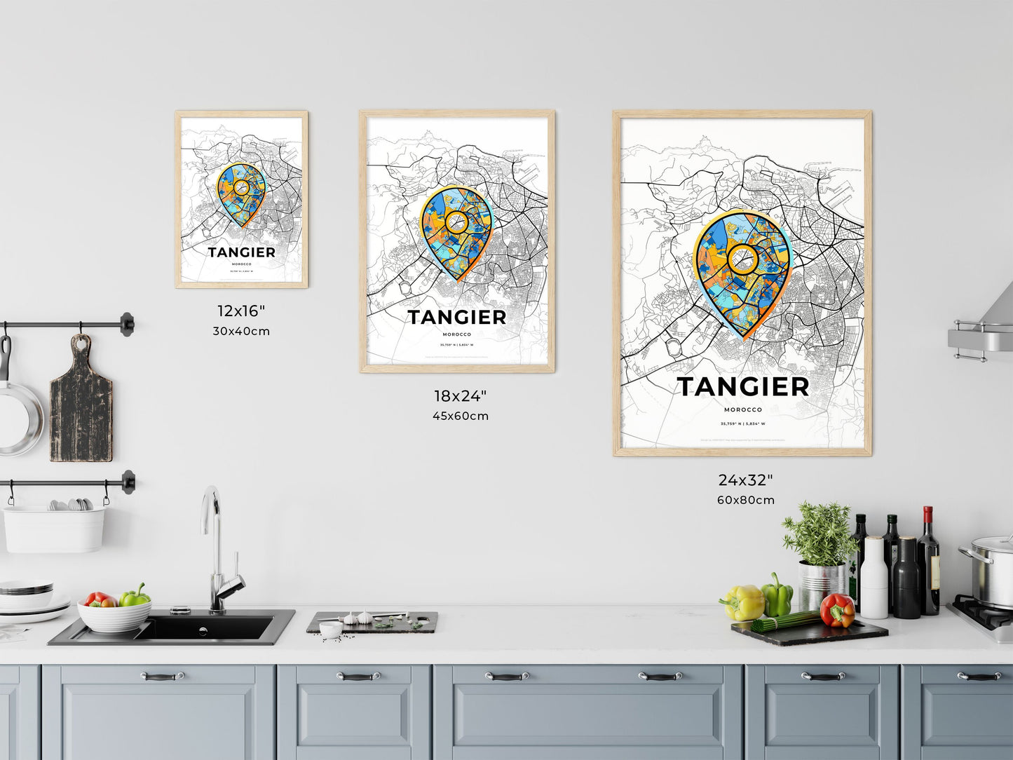 TANGIER MOROCCO minimal art map with a colorful icon. Where it all began, Couple map gift.