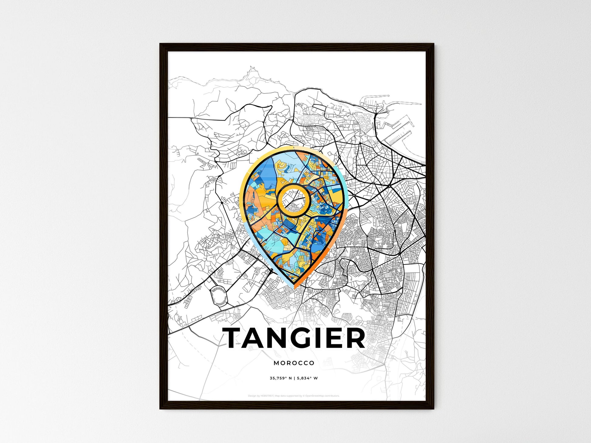 TANGIER MOROCCO minimal art map with a colorful icon. Where it all began, Couple map gift. Style 1