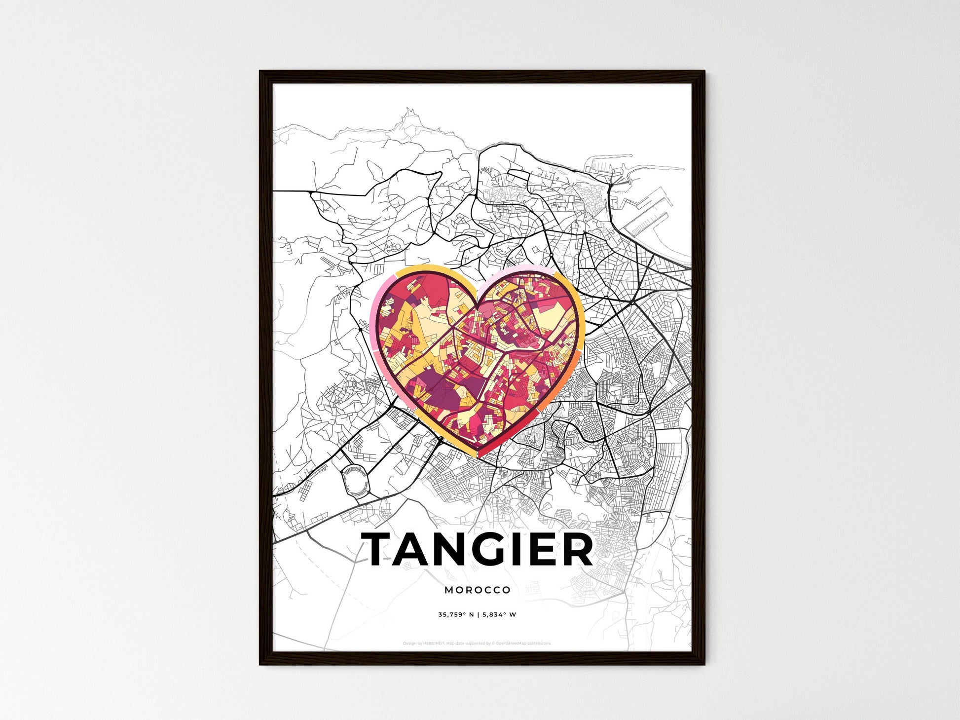 TANGIER MOROCCO minimal art map with a colorful icon. Where it all began, Couple map gift. Style 2