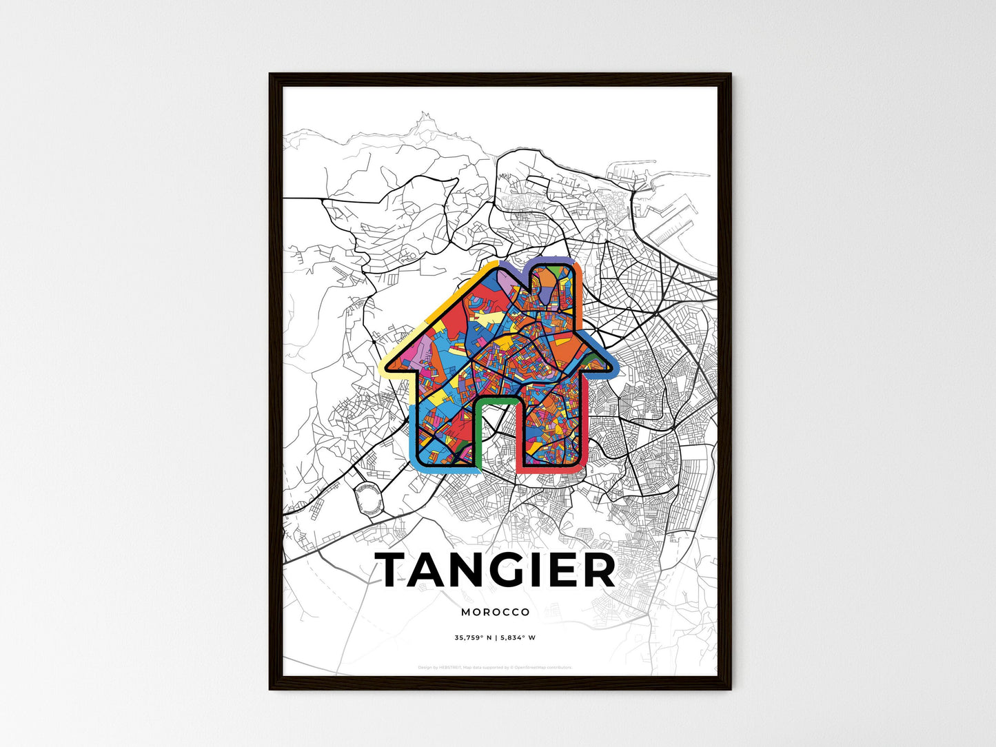 TANGIER MOROCCO minimal art map with a colorful icon. Where it all began, Couple map gift. Style 3