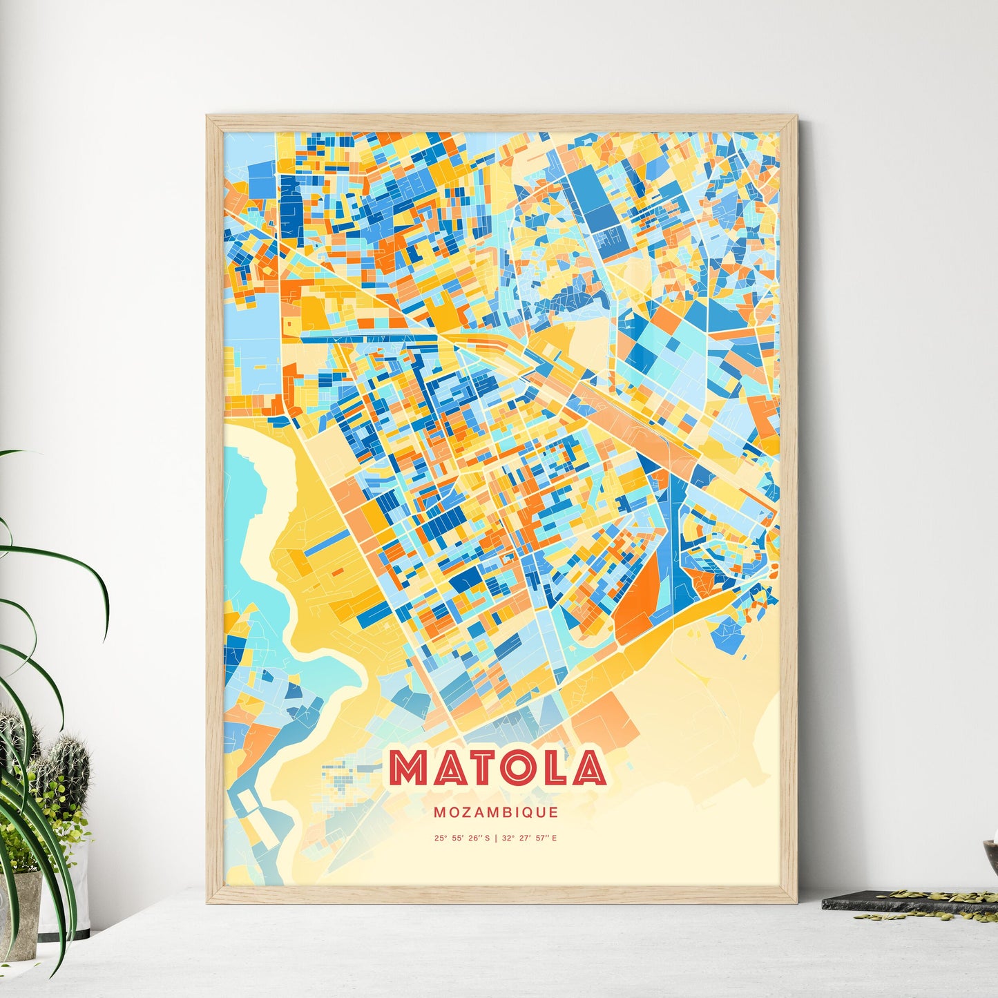 Colorful MATOLA MOZAMBIQUE Fine Art Map Blue Orange