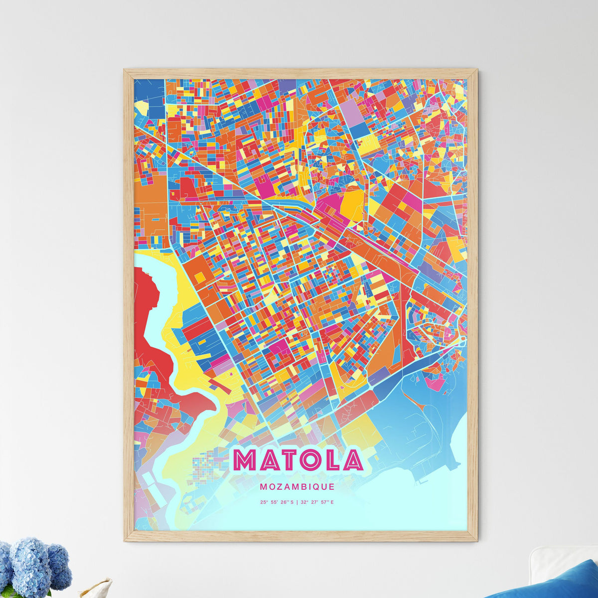 Colorful MATOLA MOZAMBIQUE Fine Art Map Crazy Colors