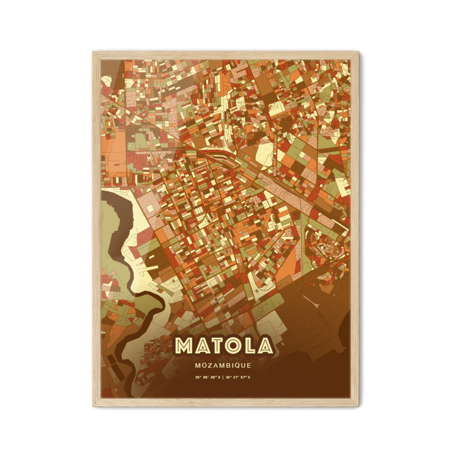 Colorful MATOLA MOZAMBIQUE Fine Art Map Farmhouse