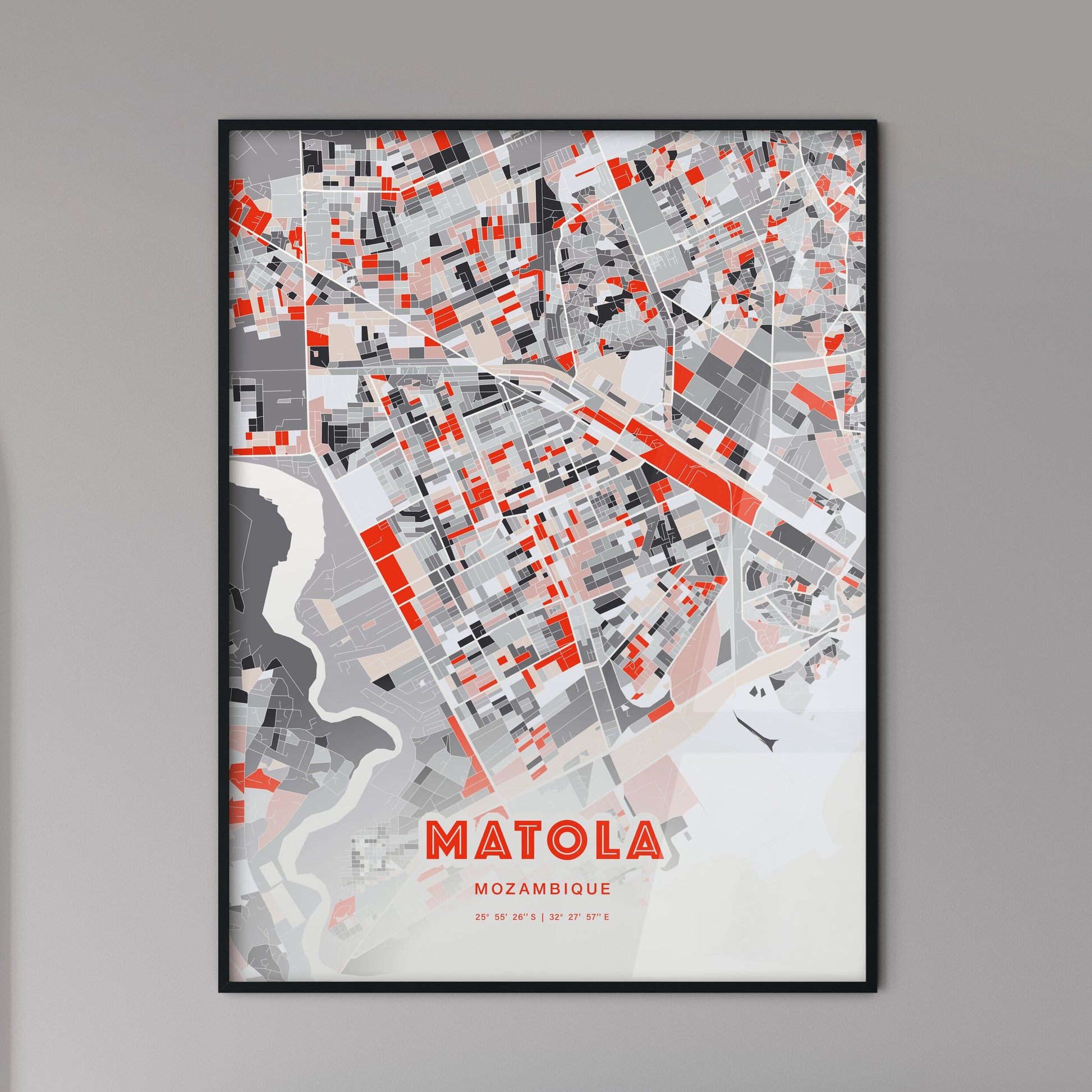 Colorful MATOLA MOZAMBIQUE Fine Art Map Modern