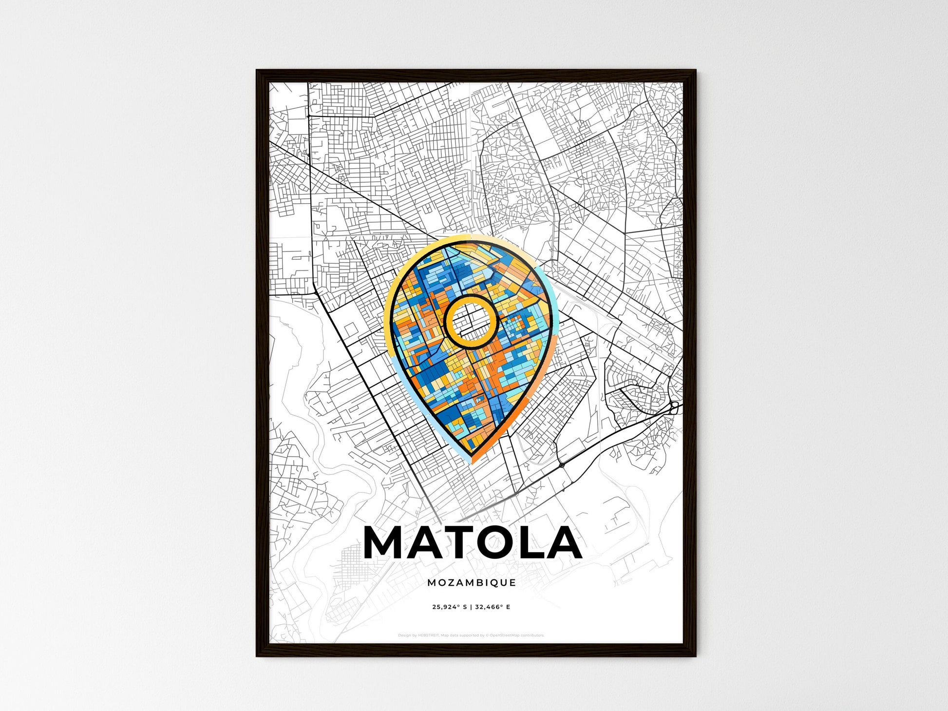 Matola Mozambique wedding art map with pointer icon