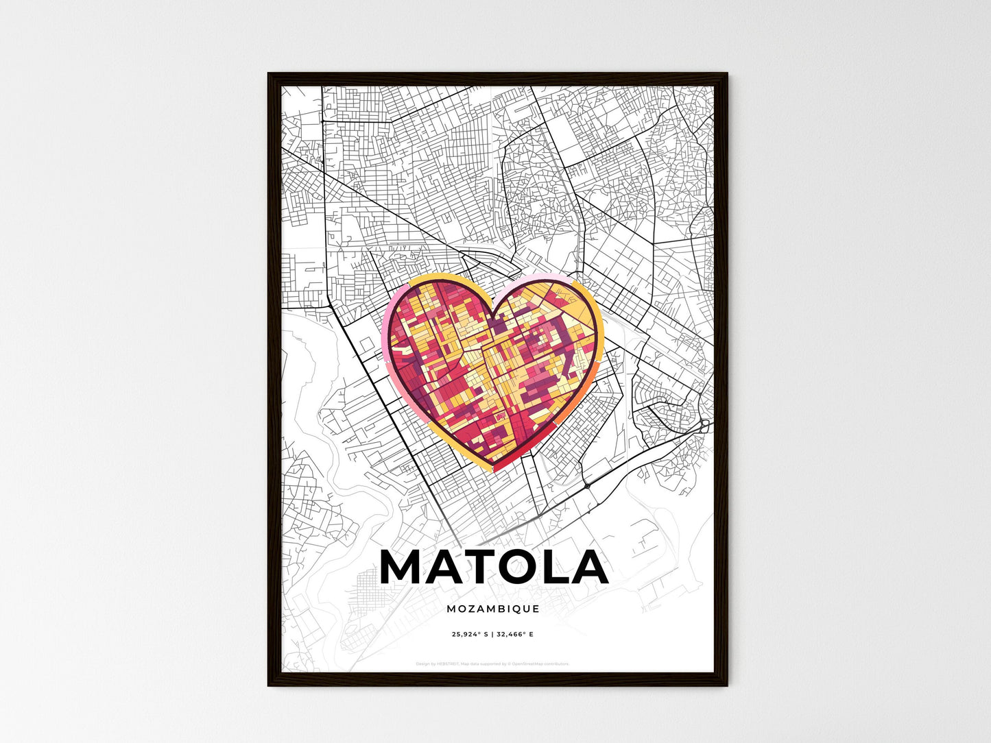Matola Mozambique wedding art map with heart icon