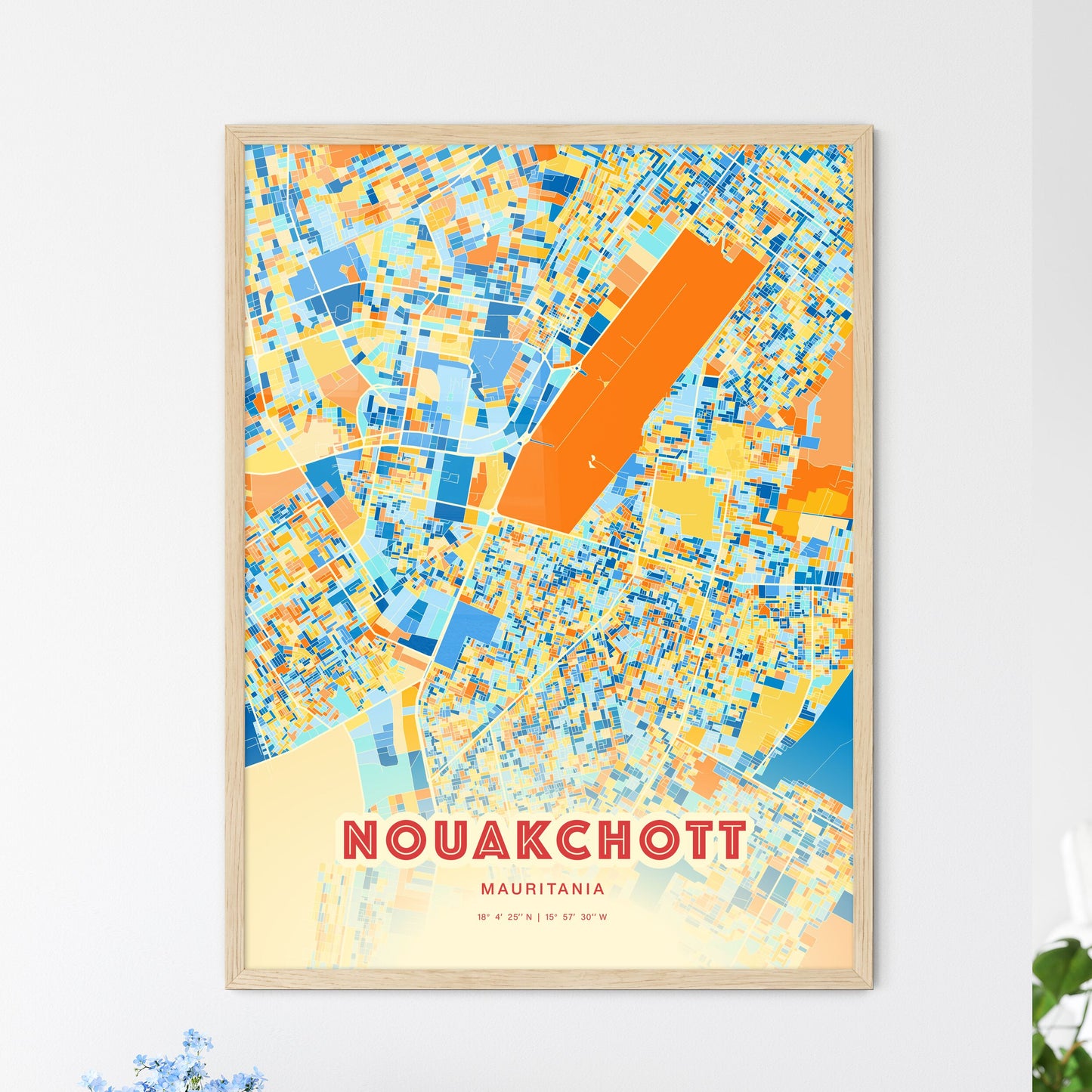 Colorful NOUAKCHOTT MAURITANIA Fine Art Map Blue Orange