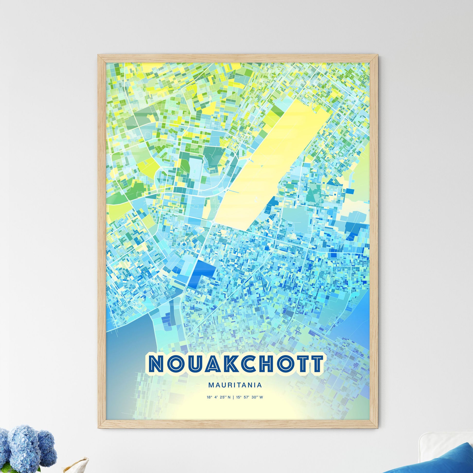 Colorful NOUAKCHOTT MAURITANIA Fine Art Map Cool Blue